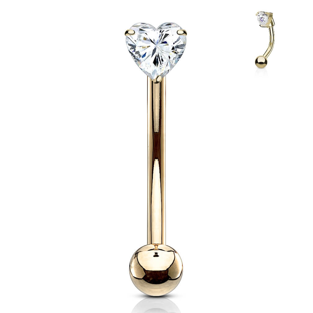 Oro 14 kt Piercing Sopracciglio Zircone a cuore