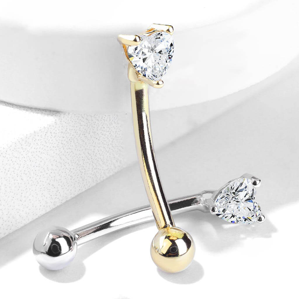 Oro 14 kt Piercing Sopracciglio Zircone a cuore