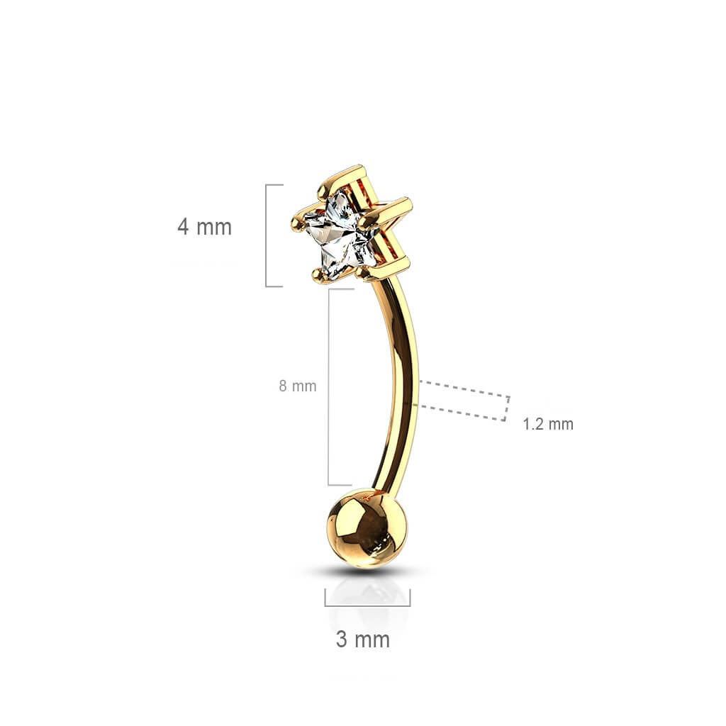Oro 14 kt Piercing Sopracciglio Zircone a stella