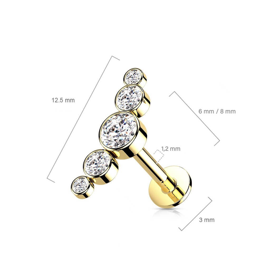 Or 14kt Labret 5 Zircone Enfoncer