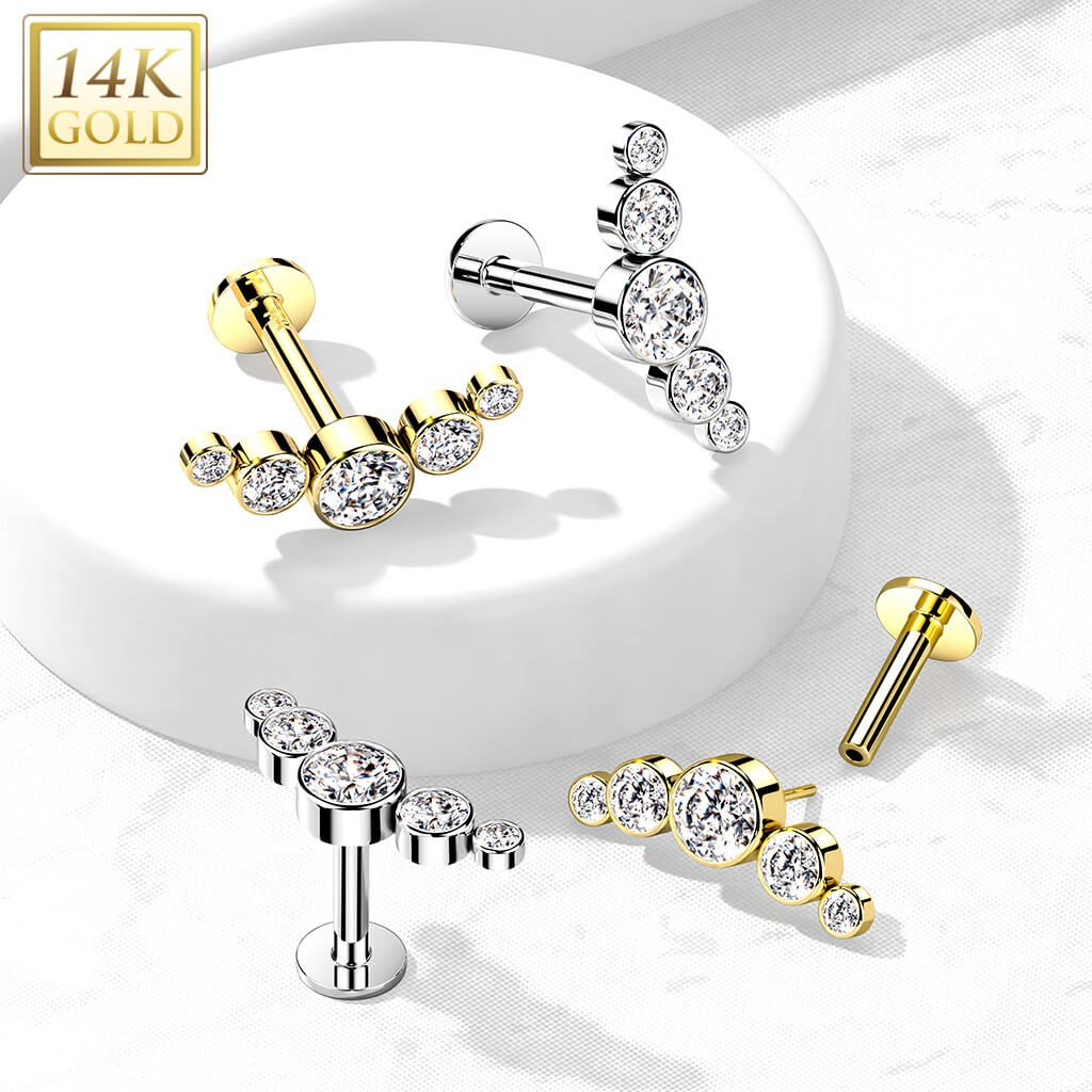 Or 14kt Labret 5 Zircone Enfoncer