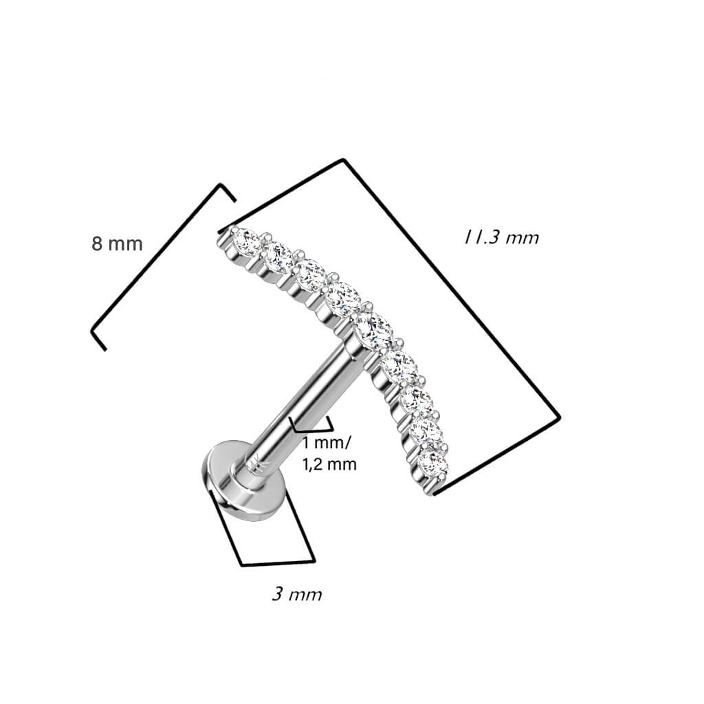 Oro 14kt Barra Curva de Circonita Push In Labret