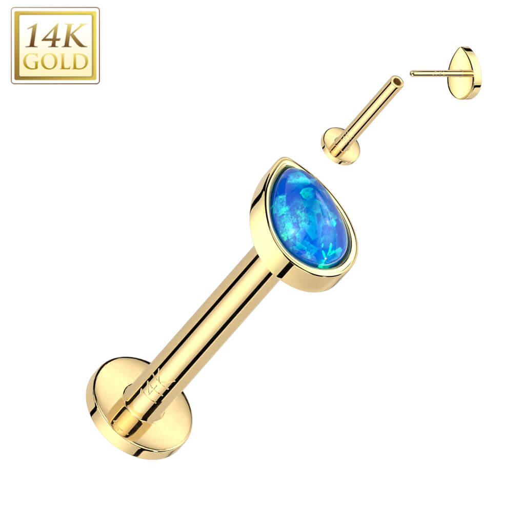 Or 14kt Labret Opale Goutte Enfoncer