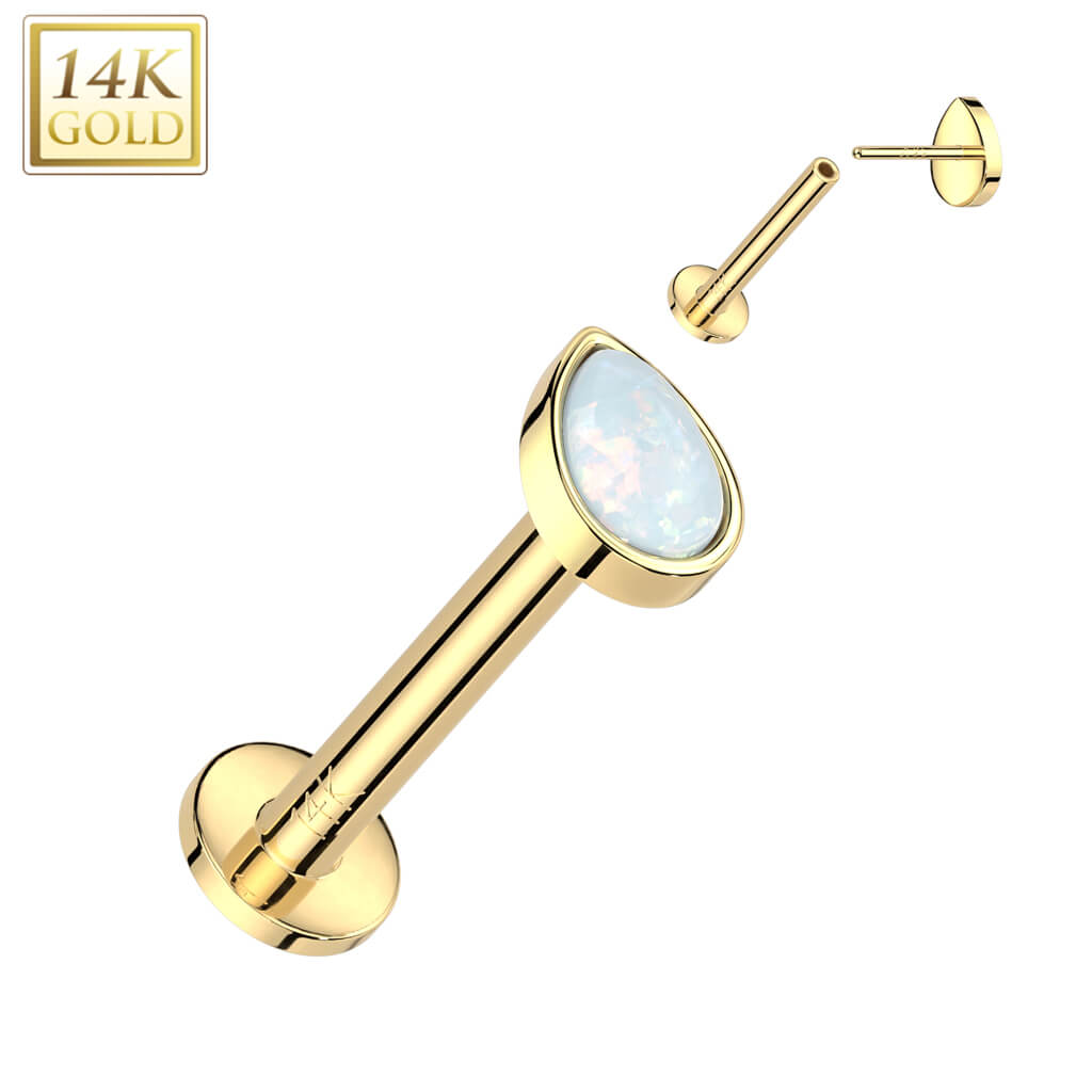 Or 14kt Labret Opale Goutte Enfoncer