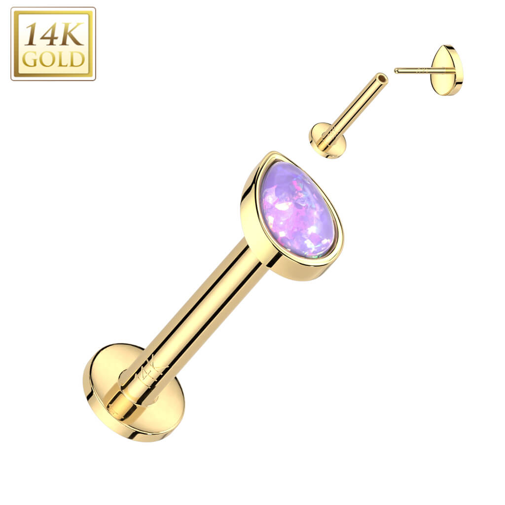 Or 14kt Labret Opale Goutte Enfoncer
