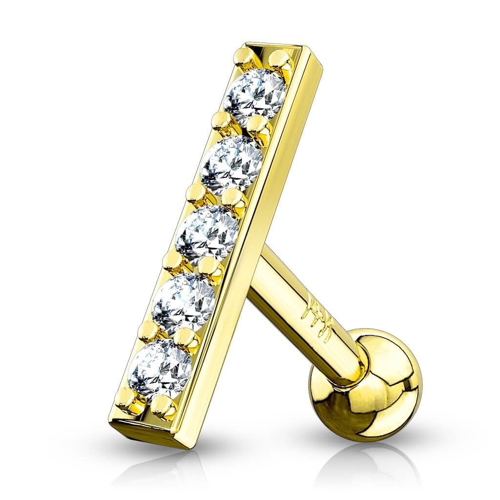 Złoto 585 sztanga słupek z cyrkoniami
