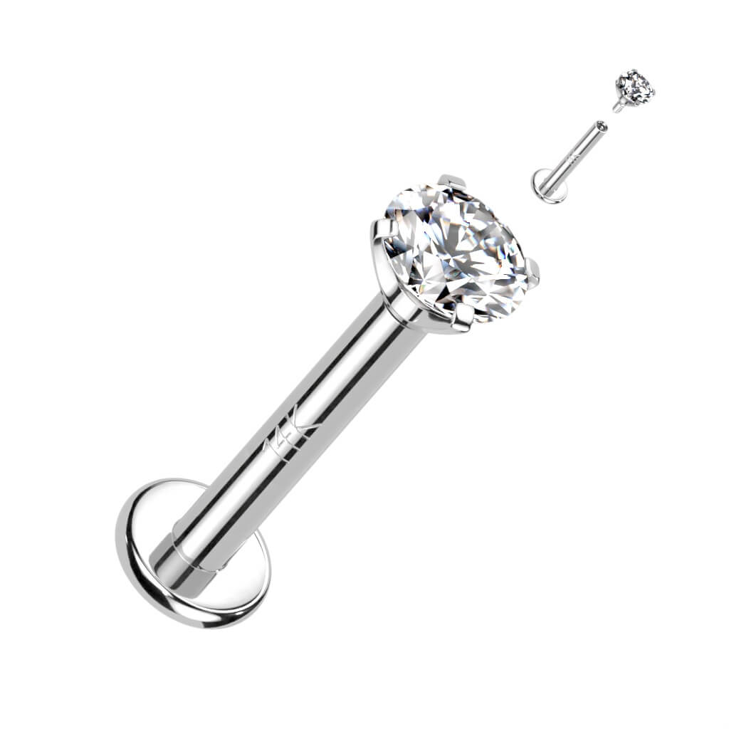 Oro 14 kt Labret Zircone Filettatura Interna