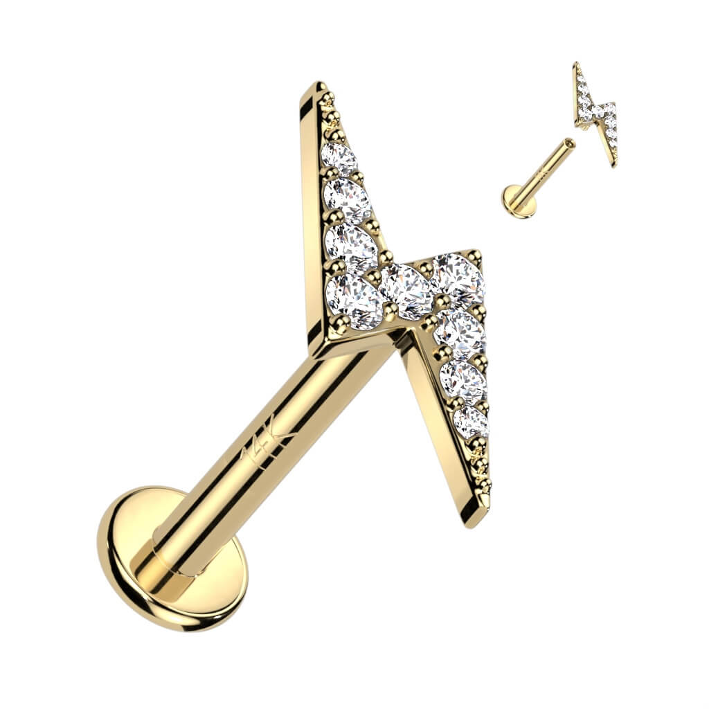 14 Karat Gold Labret Blitz Zirkonia Gelbgold Weißgold Innengewinde