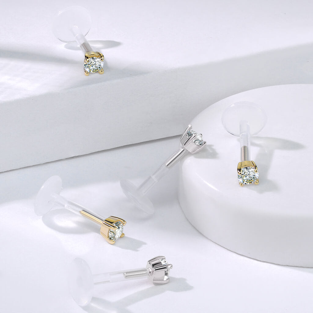 Oro 14 kt Labret Zircone Push-In