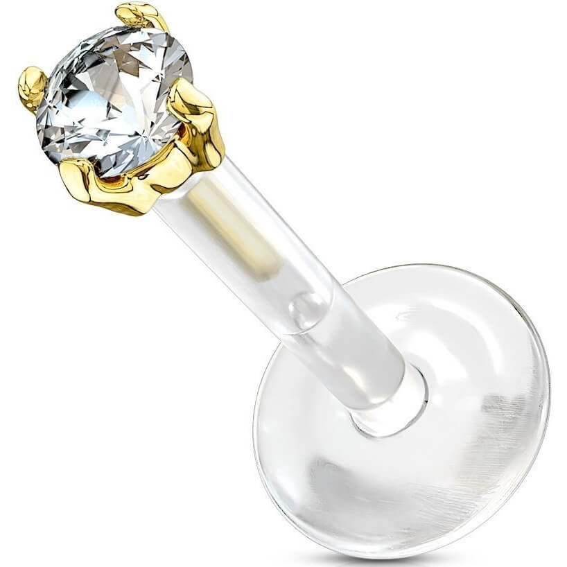 Oro 14 kt Labret Zircone Push-In