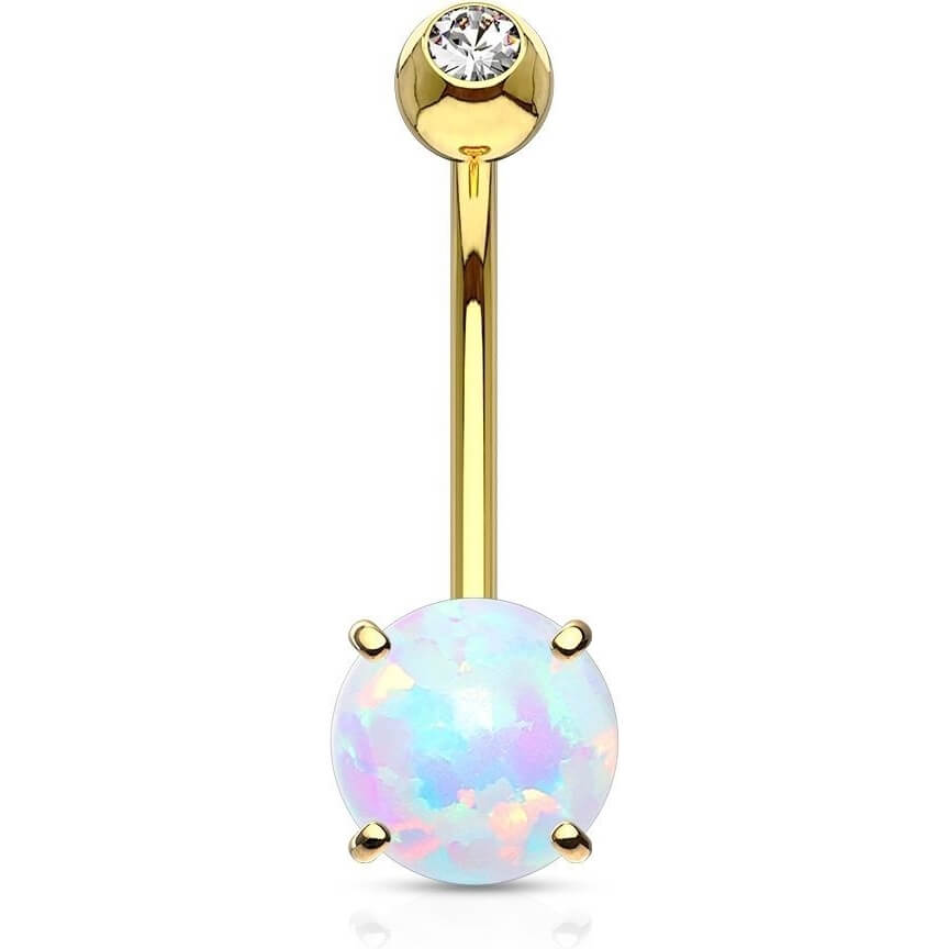 Solid Gold 14 Carat Belly Button Piercing Round Opal