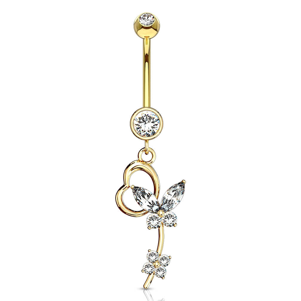 Oro 14kt Piercing ombligo Mariposa Circonita