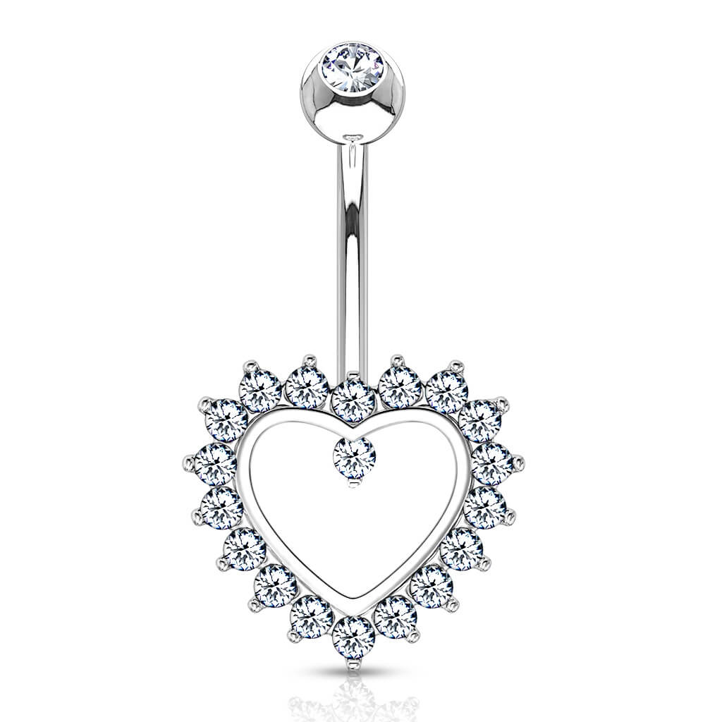 Oro 14 kt Piercing Ombelico Cuore in zirconi