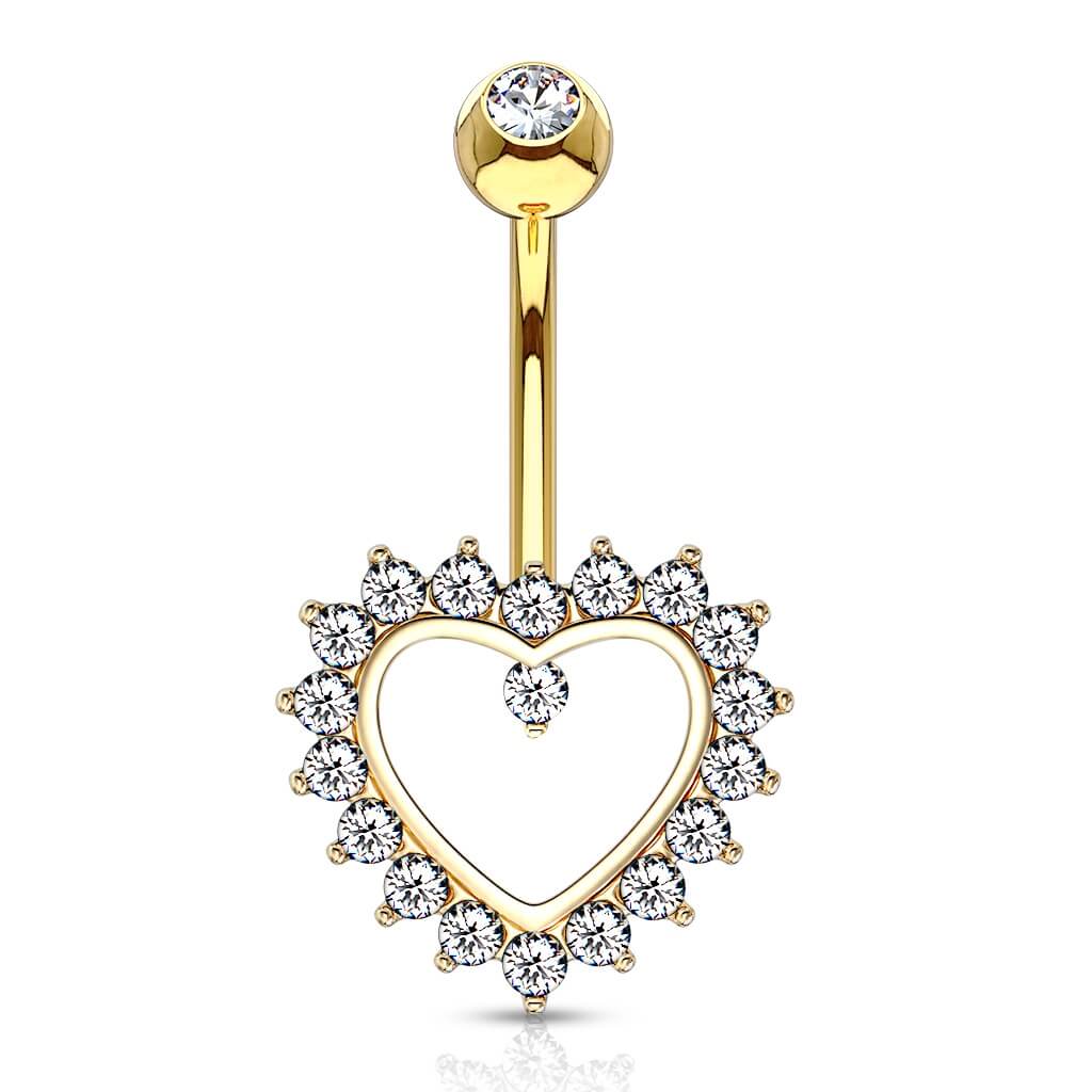 Oro 14 kt Piercing Ombelico Cuore in zirconi