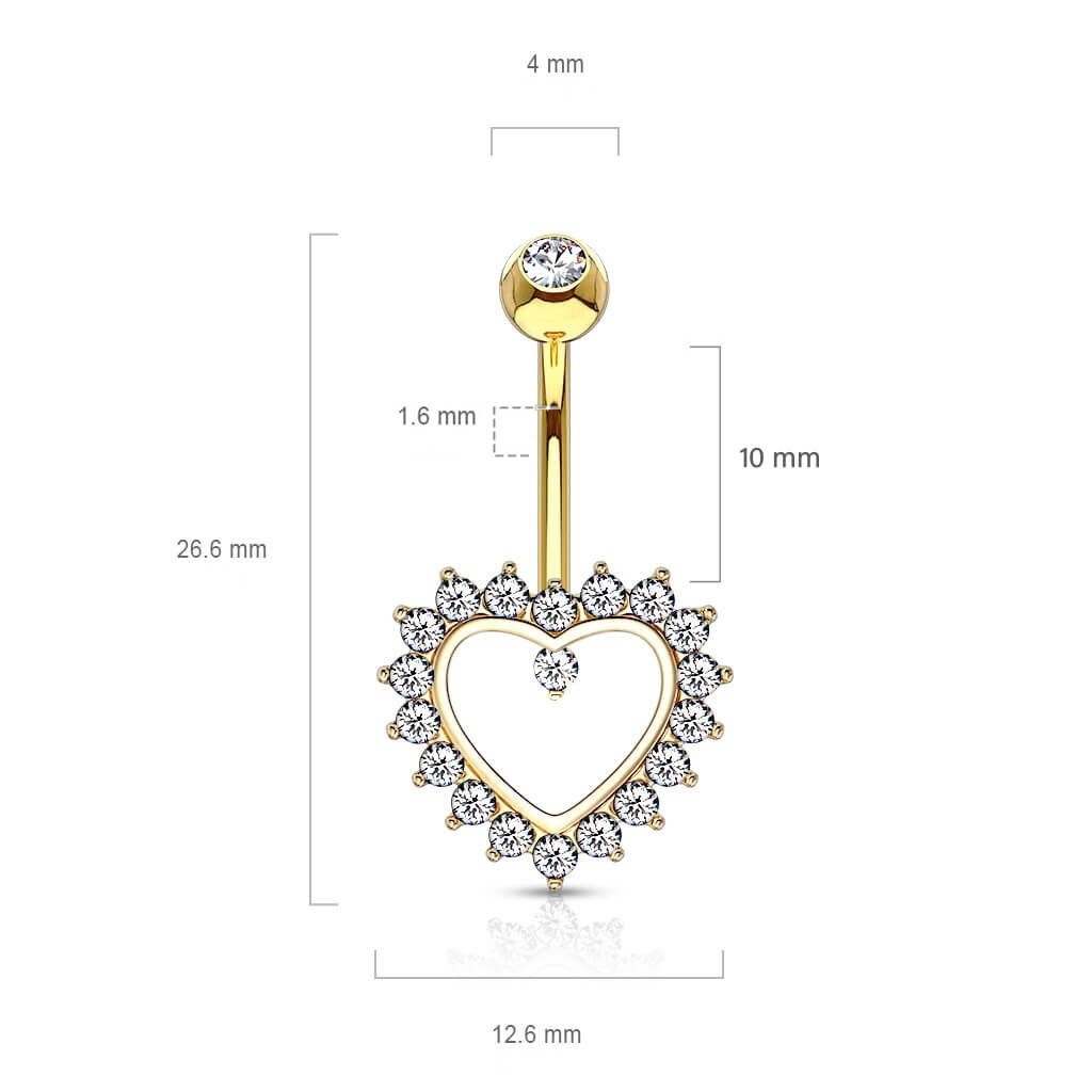 Oro 14 kt Piercing Ombelico Cuore in zirconi