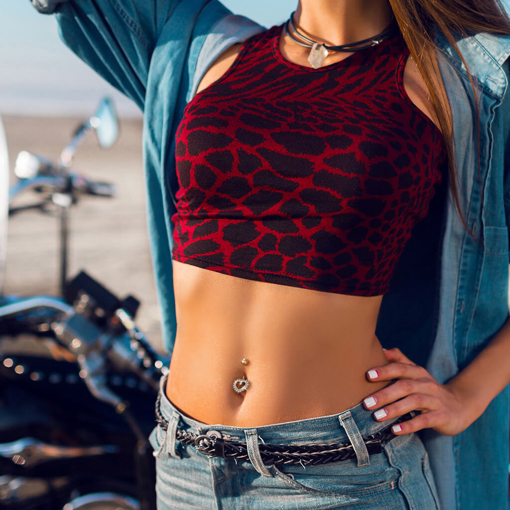 Oro 14 kt Piercing Ombelico Cuore in zirconi