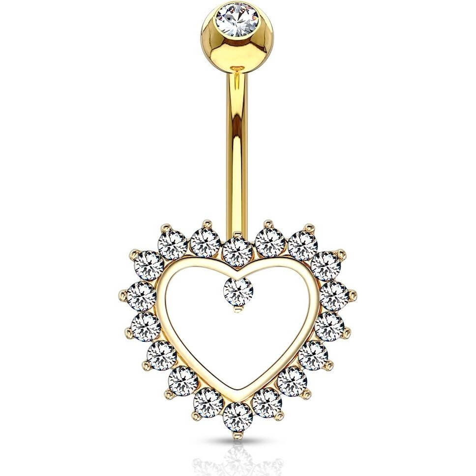 Oro 14 kt Piercing Ombelico Cuore in zirconi