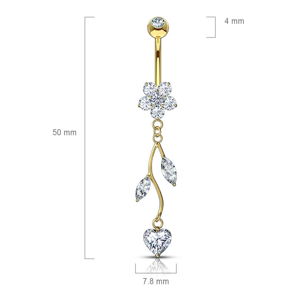 Or 14kt Piercing Nombril Pendentif Fleur Zircone