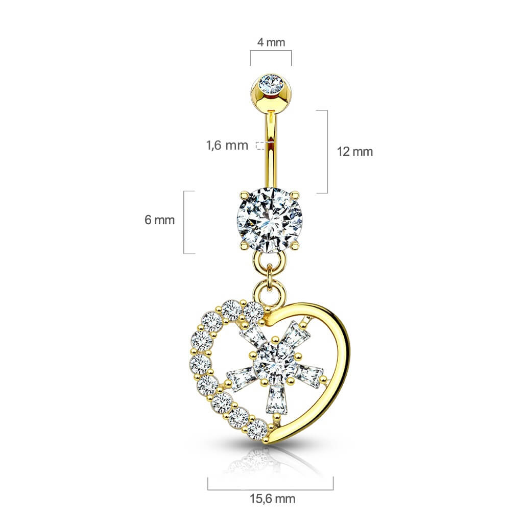 14 Karat Gold Bauchnabelpiercing Herz beweglich Zirkonia Gelbgold Weißgold