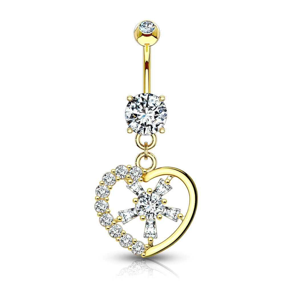 14 Karat Gold Bauchnabelpiercing Herz beweglich Zirkonia Gelbgold Weißgold