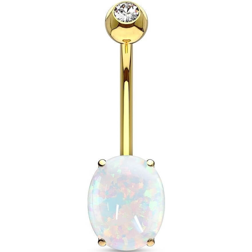 Złoto 585 kolczyk do pępka owalny opal