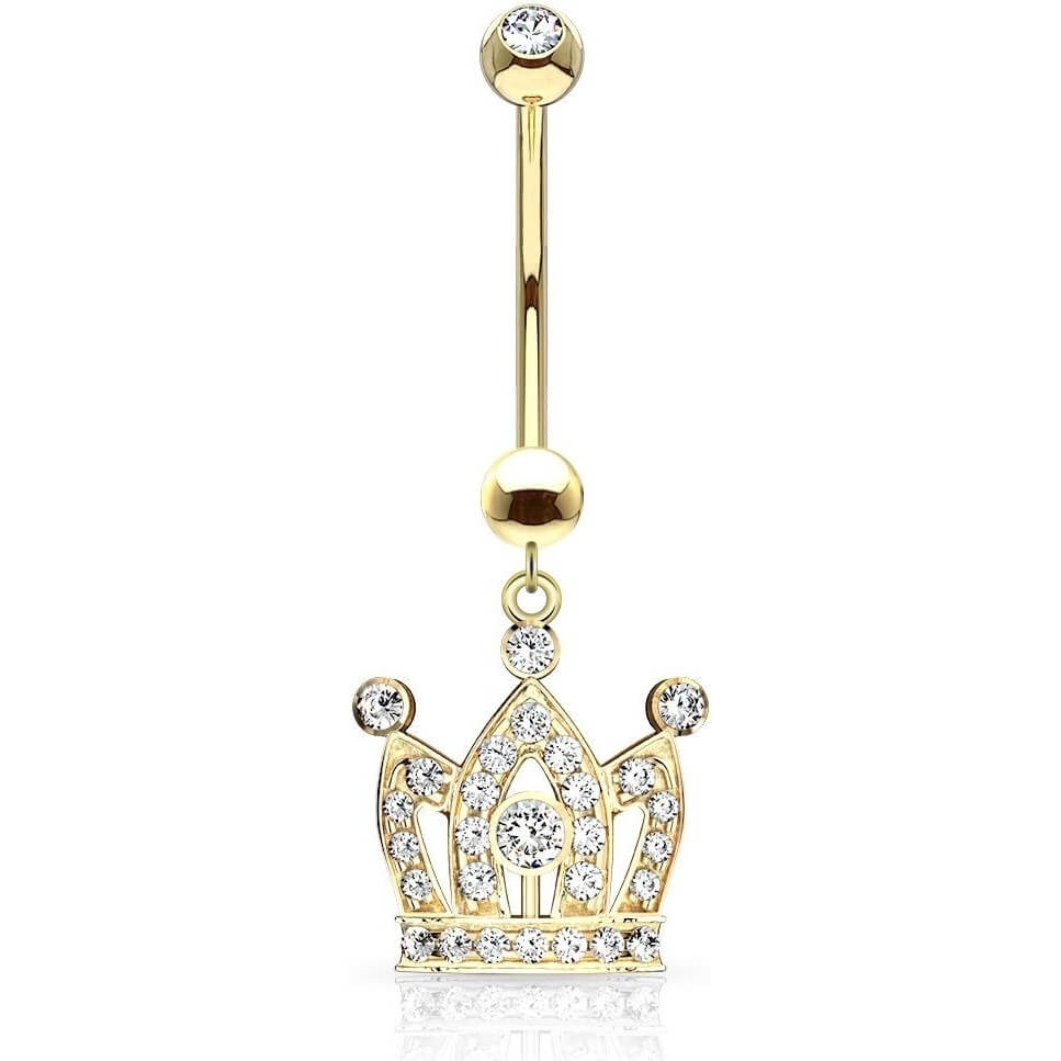 14 Karat Gold Bauchnabelpiercing Krone beweglich Zirkonia Gelbgold Weißgold