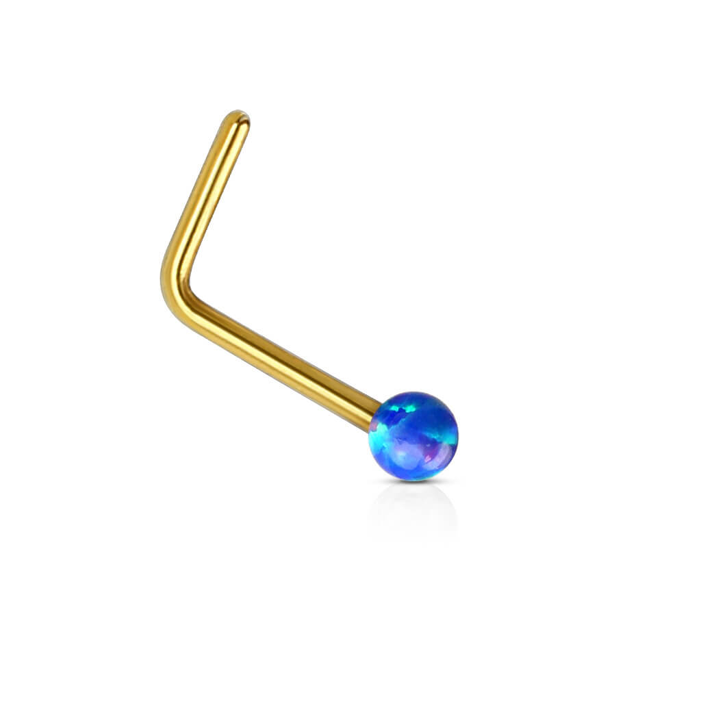 Oro 14kt Nariz en L Ópalo bola