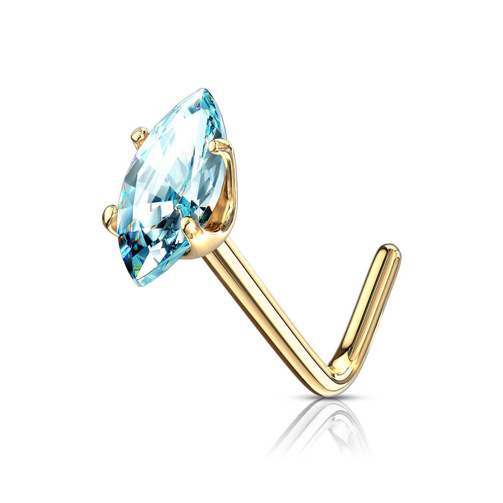 Or 14kt Nez En Forme de L Zircone Taille Marquise