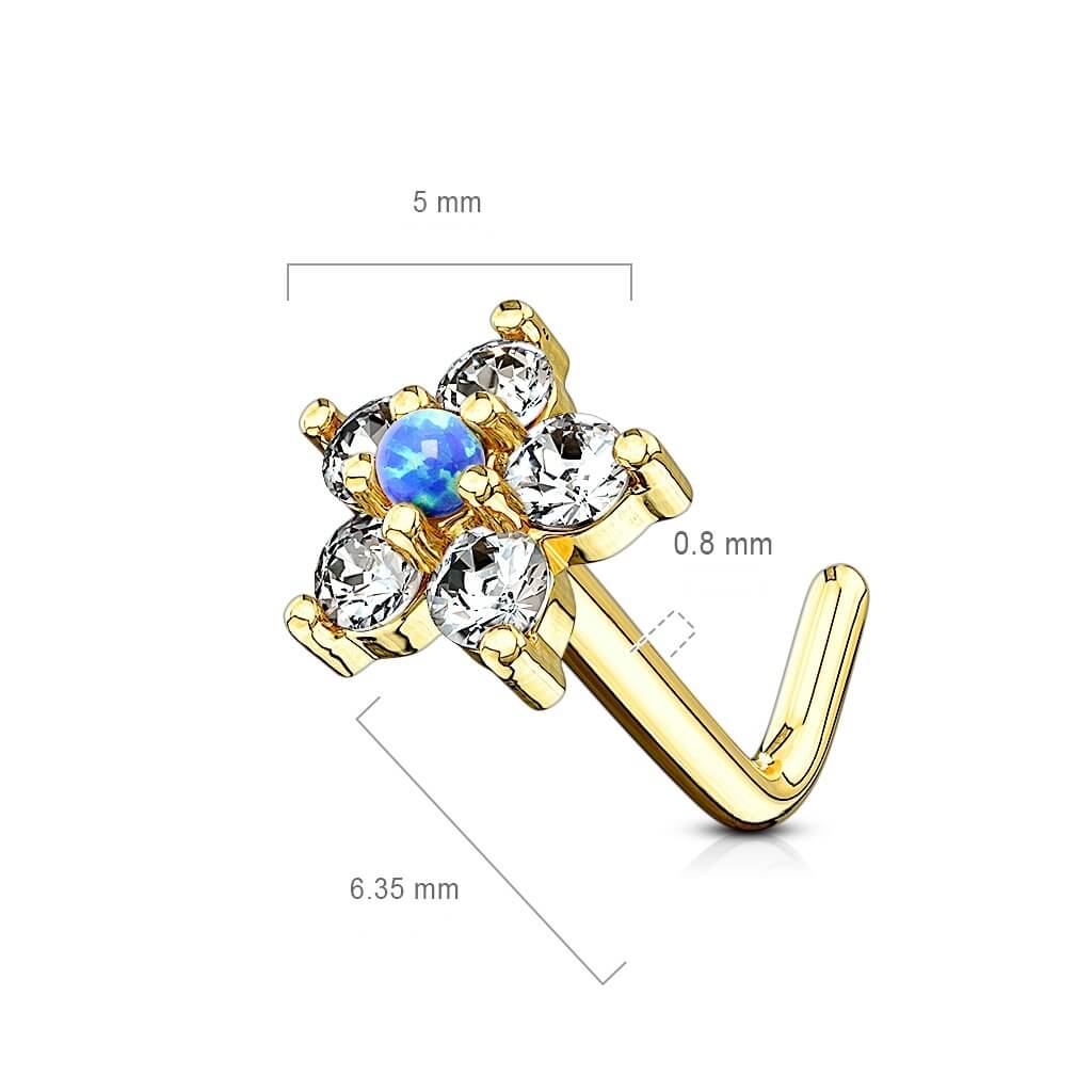Oro 14kt Nariz en L Circonita Flor