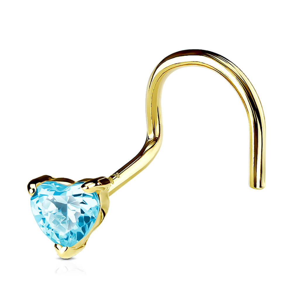 14 Karat Gold Nasenstecker Herz Zirkonia Gelbgold Weißgold