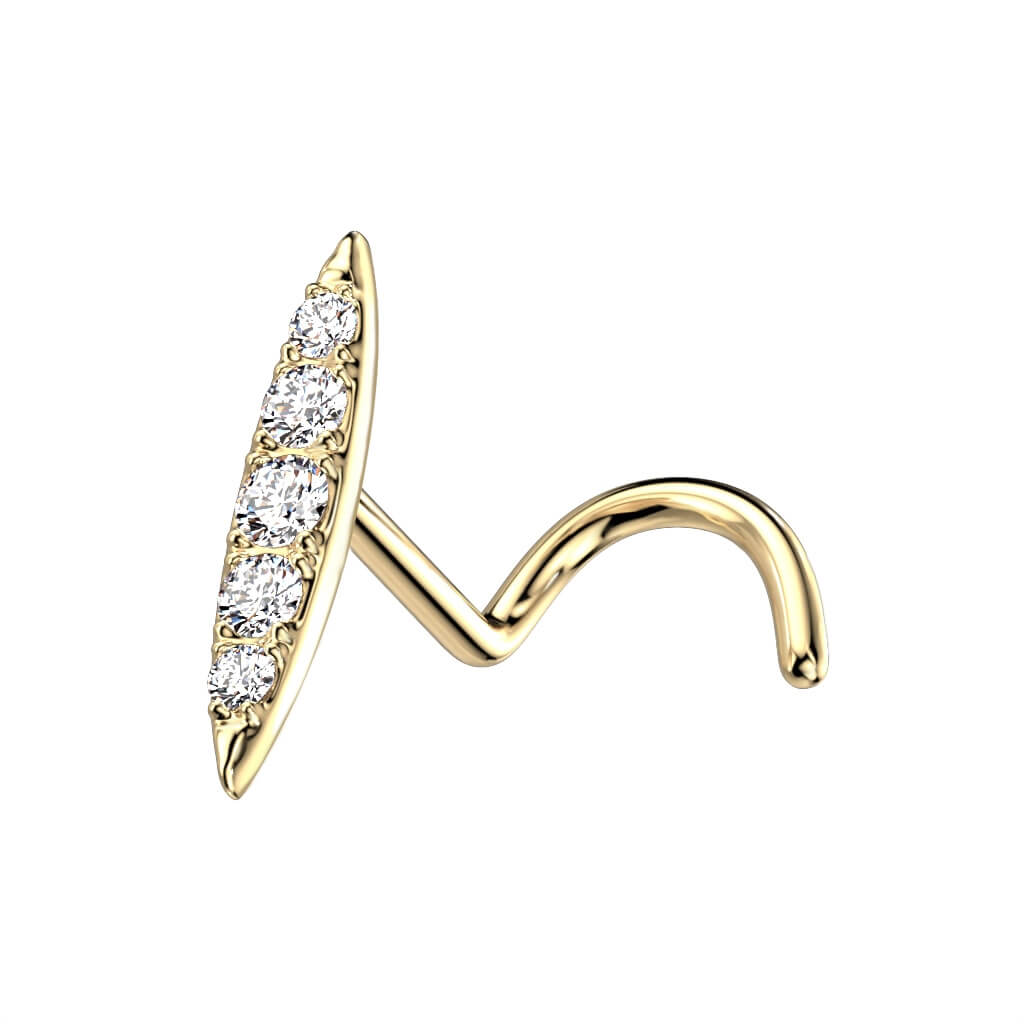 Oro 14 kt Screw Nasale Ellisse di zirconi