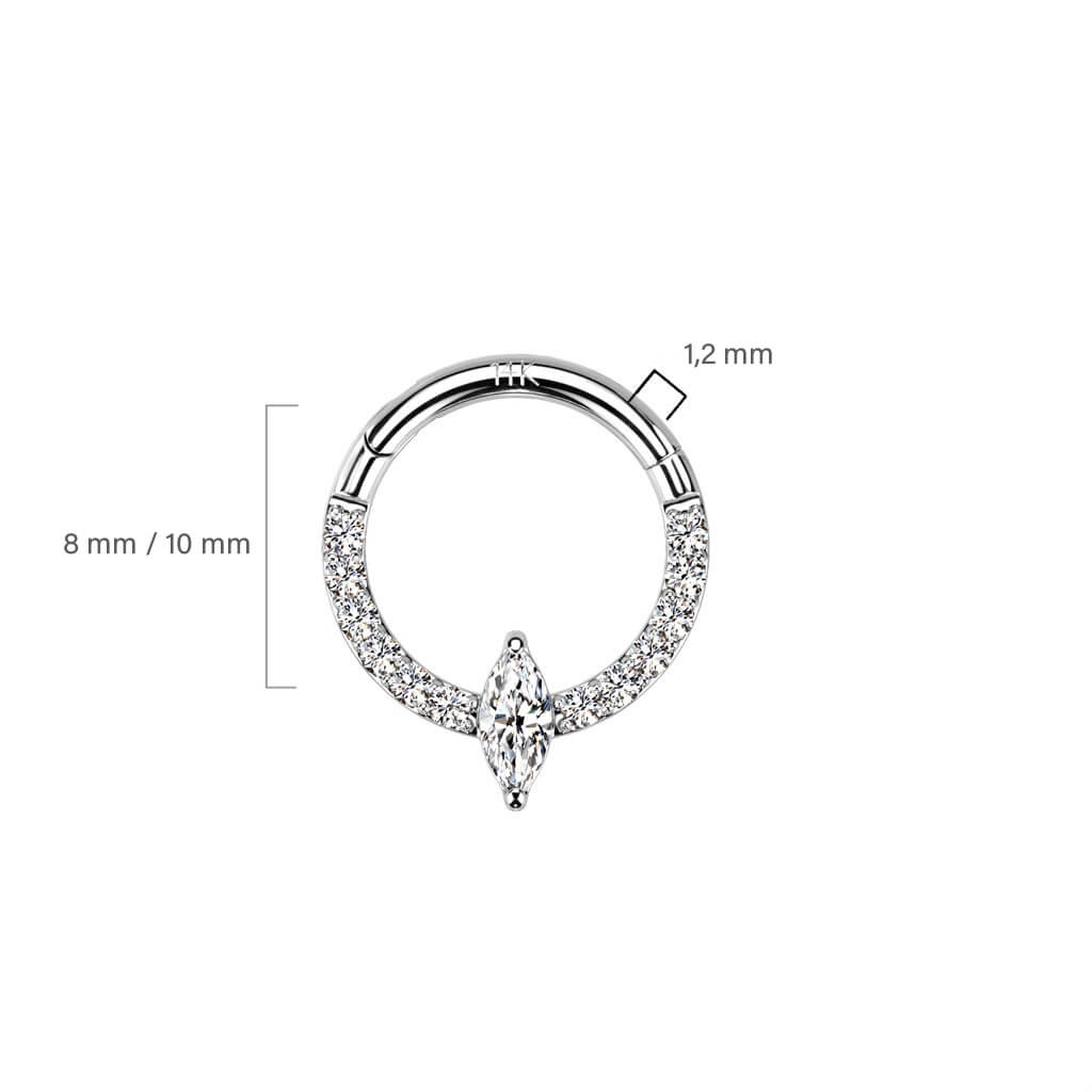 Oro 14 kt Anello Piercing Zircone taglio marquise Clicker
