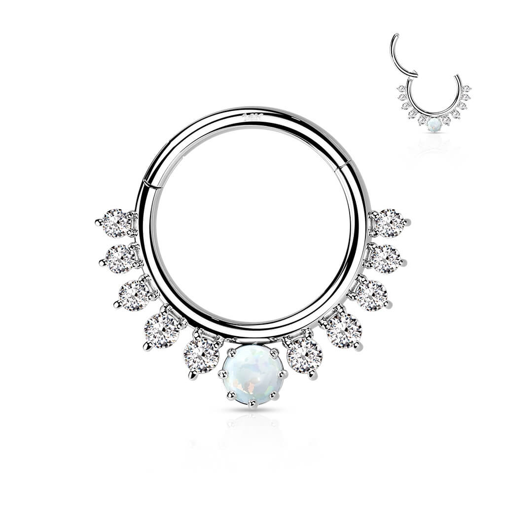 Złoto 585 kółko cyrkonie opal clicker