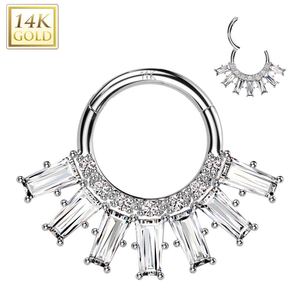 Oro 14kt Anillo Circonitas Baguette Clicker
