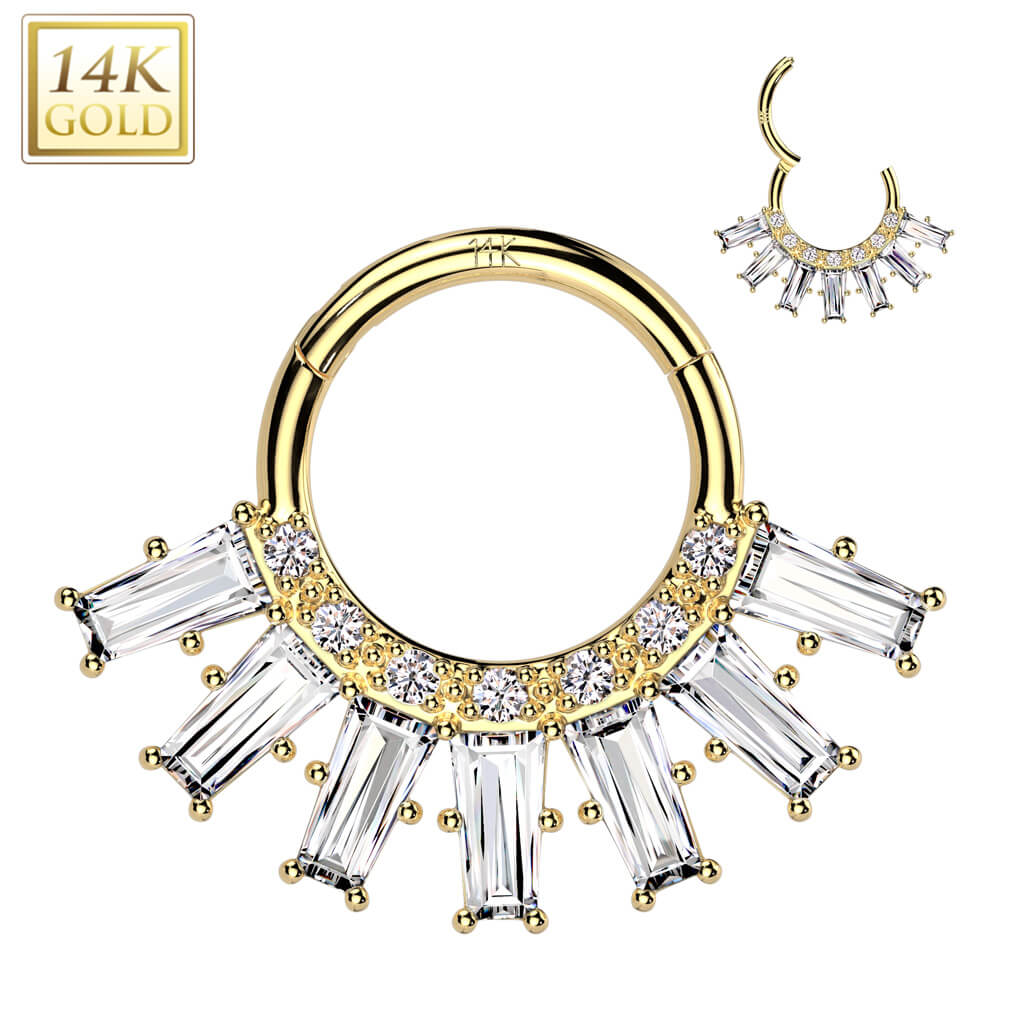 Oro 14kt Anillo Circonitas Baguette Clicker