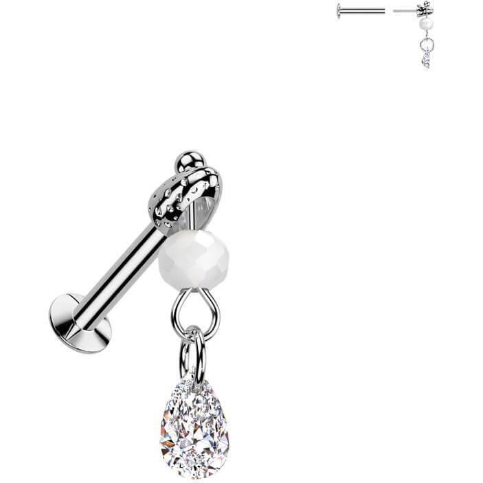 Labret teardrop zirconia glass bead dangle Push-In