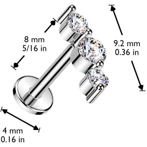 Labret 3 zirconias Push-In