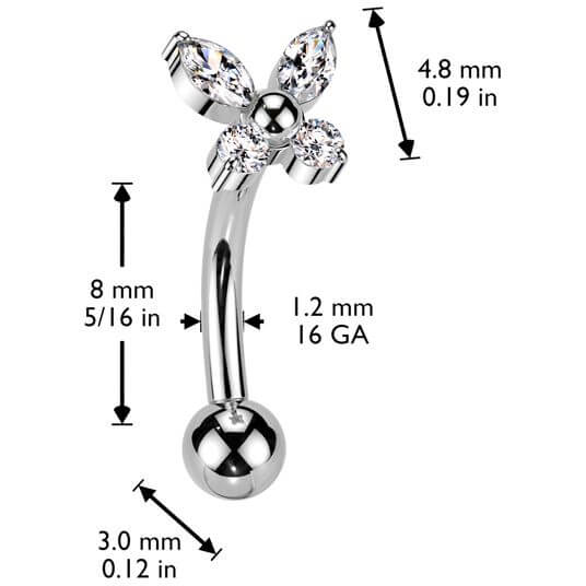 Titanium Curved Barbell butterfly zirconia Push-In