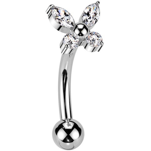 Titanium Curved Barbell butterfly zirconia Push-In