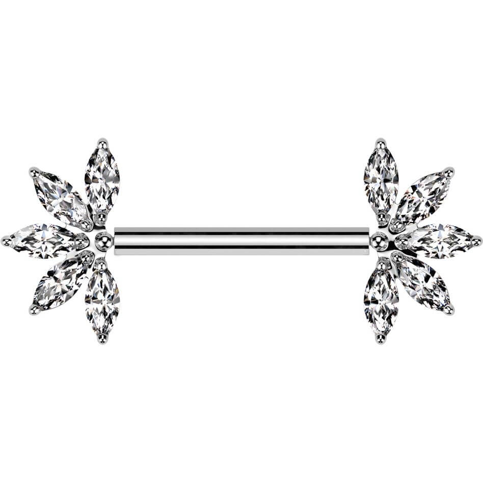 Titanium Nipple Piercing flower zirconia marquise cut Push-In