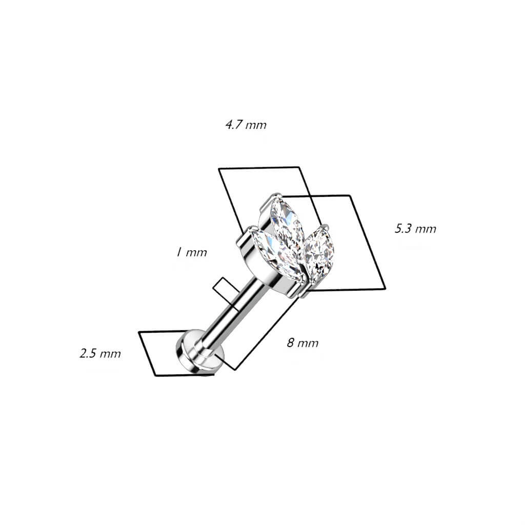 Titanium Labret Marquise Cut Zirconia Push-In