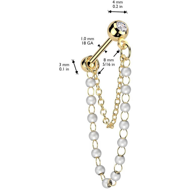 Barbell pearl chain dangle