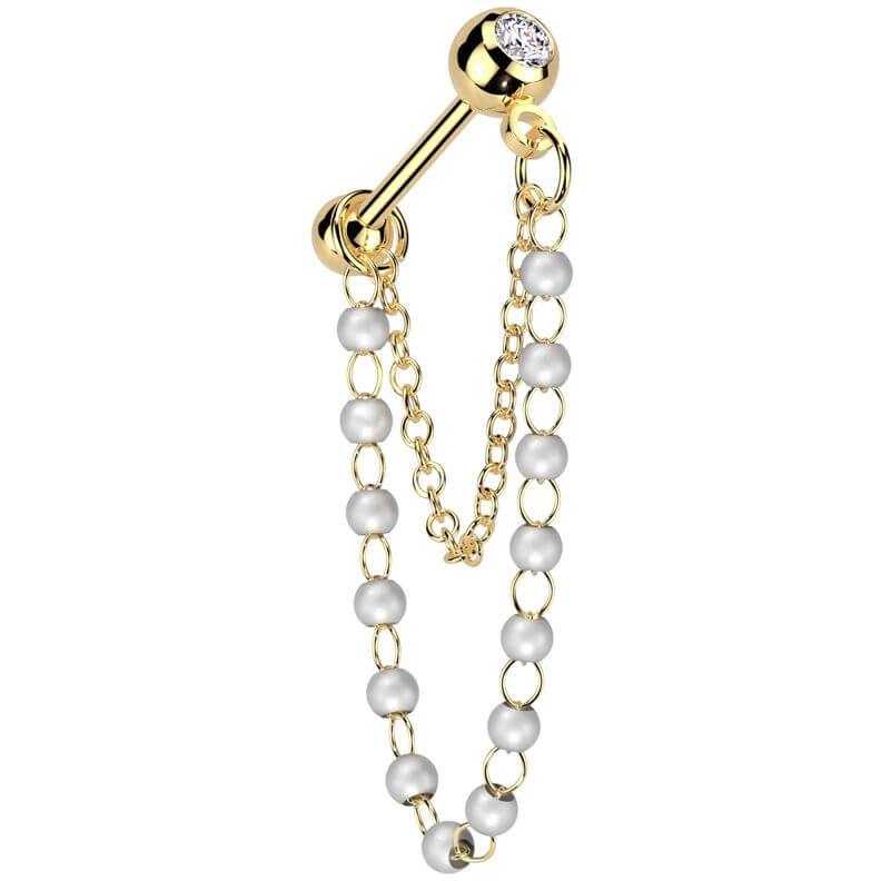 Barbell pearl chain dangle
