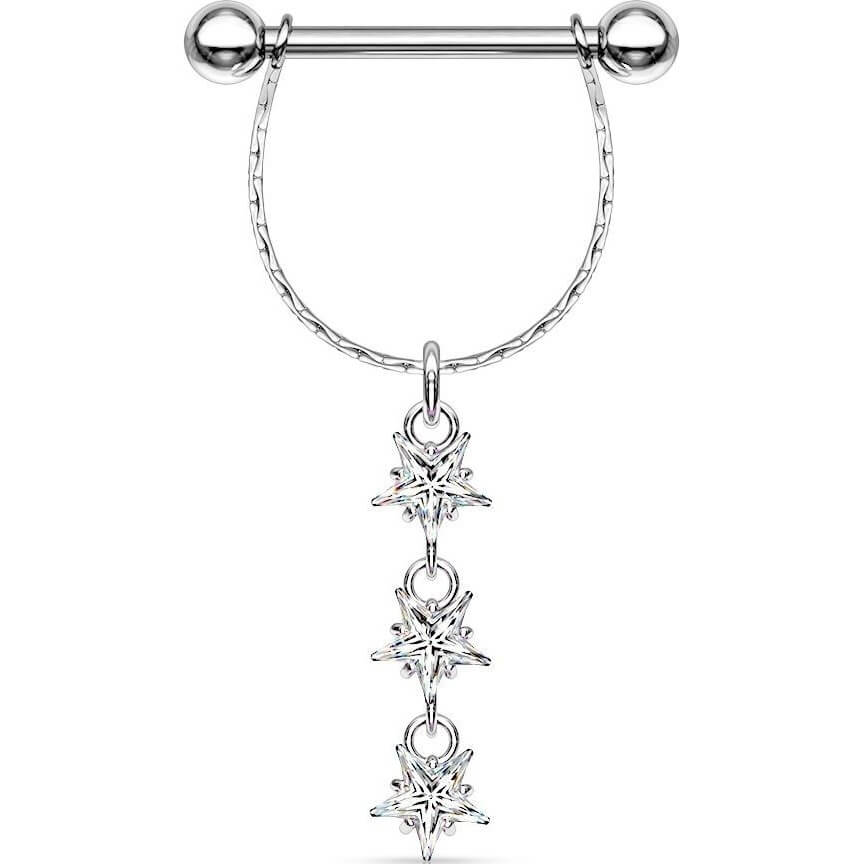 Nipple Piercing dangle Stars Zirconia Silver