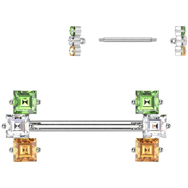 Nipple Piercing multicolor square zirconia