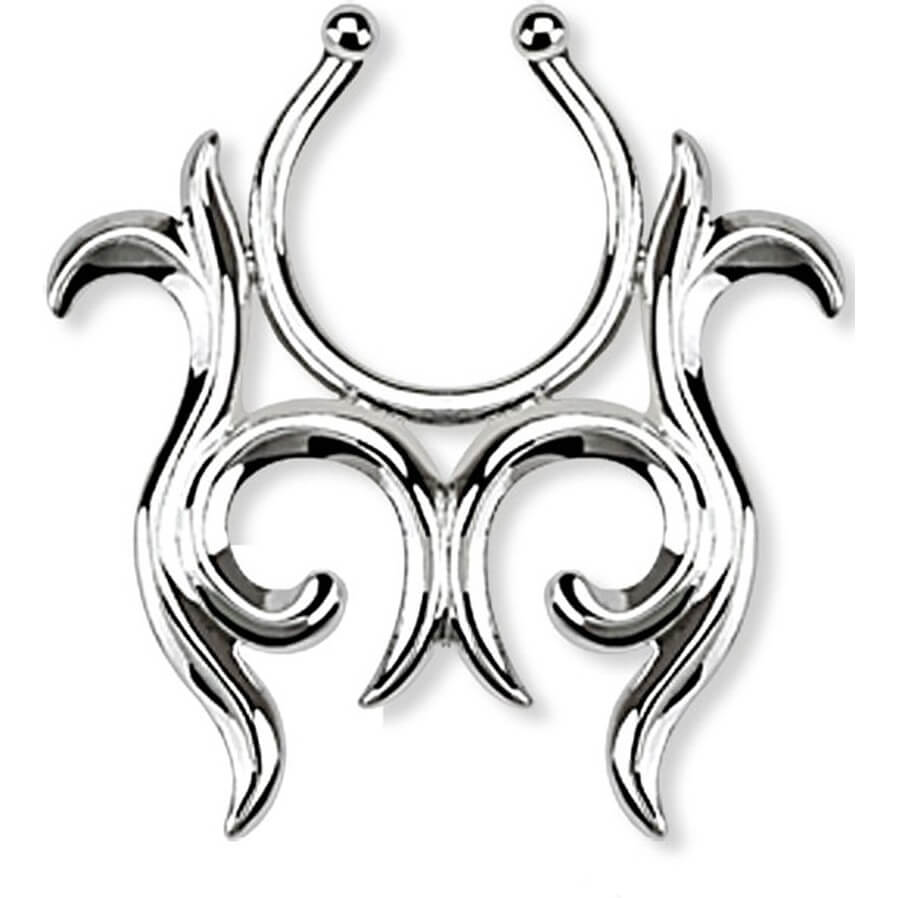 Faux Piercing Tétons Tribal Argent Pliable