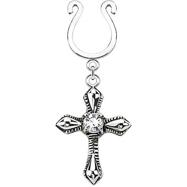 Fake Nippelpiercing Kreuz beweglich Silber Biegbar