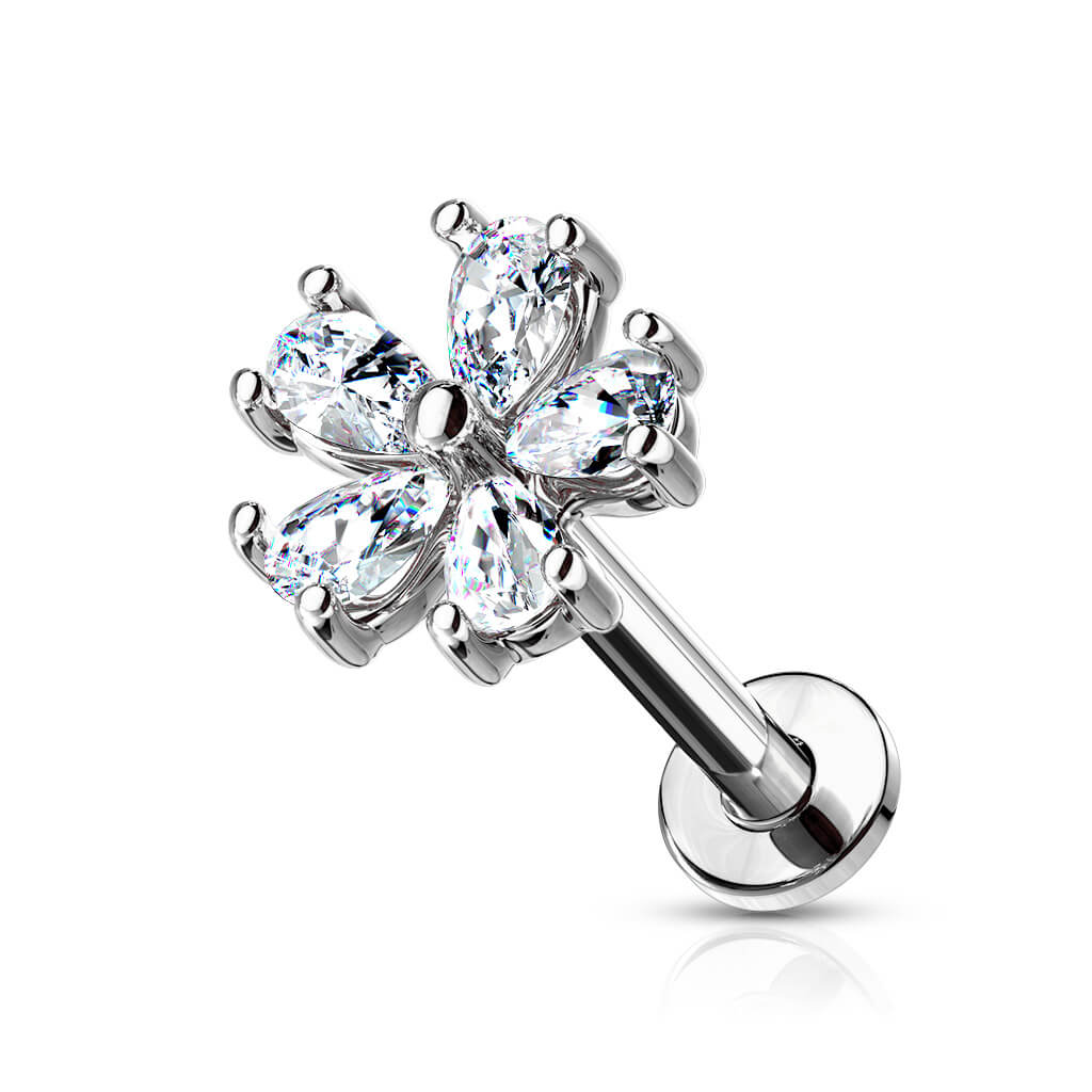 Labret Fleur Zircone Filetage Interne