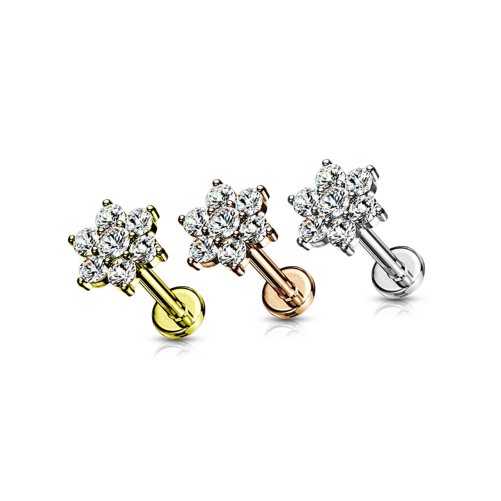Labret Fleur Zircone Filetage Interne