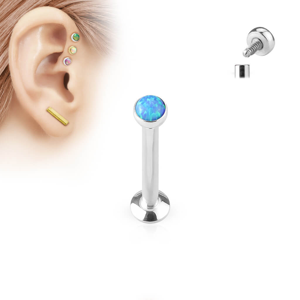 Labret Opale Plate Argent Filetage Interne